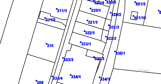 Parcela st. 323/1 v KÚ Padochov, Katastrální mapa