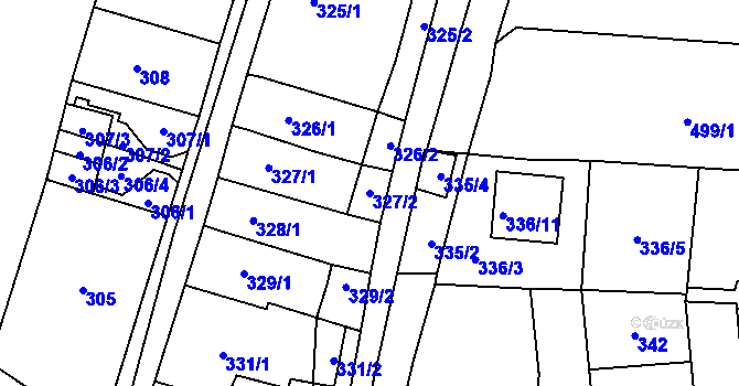 Parcela st. 327/2 v KÚ Padochov, Katastrální mapa