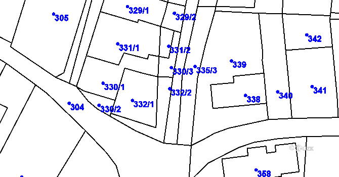 Parcela st. 332/2 v KÚ Padochov, Katastrální mapa
