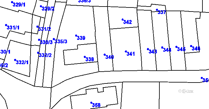 Parcela st. 340 v KÚ Padochov, Katastrální mapa