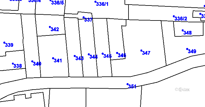 Parcela st. 345 v KÚ Padochov, Katastrální mapa