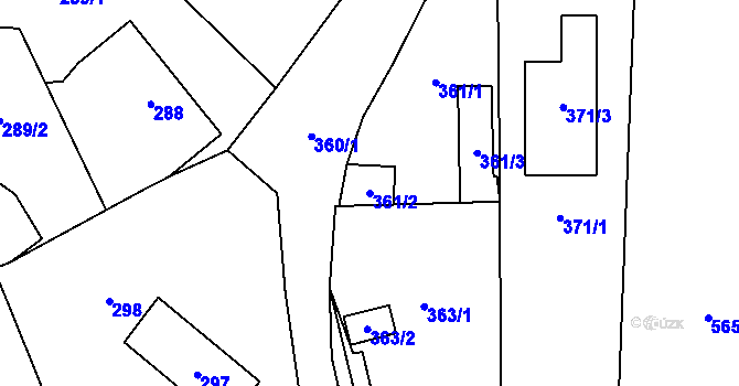 Parcela st. 361/2 v KÚ Padochov, Katastrální mapa
