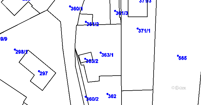 Parcela st. 363/1 v KÚ Padochov, Katastrální mapa