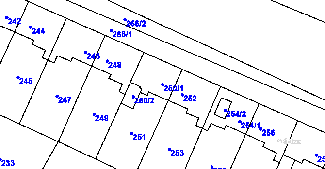 Parcela st. 250/1 v KÚ Padochov, Katastrální mapa