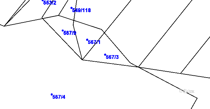 Parcela st. 567/3 v KÚ Padochov, Katastrální mapa