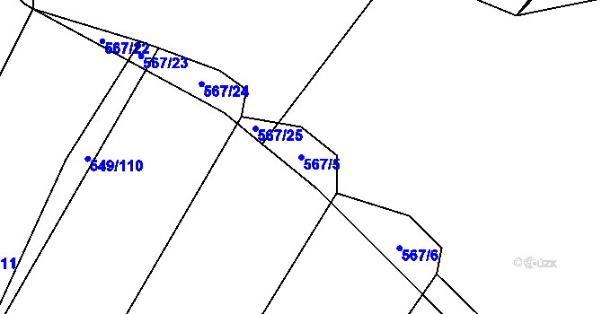 Parcela st. 567/5 v KÚ Padochov, Katastrální mapa