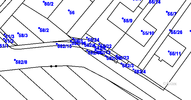Parcela st. 582/12 v KÚ Padochov, Katastrální mapa