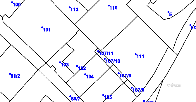 Parcela st. 107/11 v KÚ Padochov, Katastrální mapa