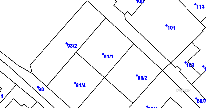 Parcela st. 91/1 v KÚ Padochov, Katastrální mapa