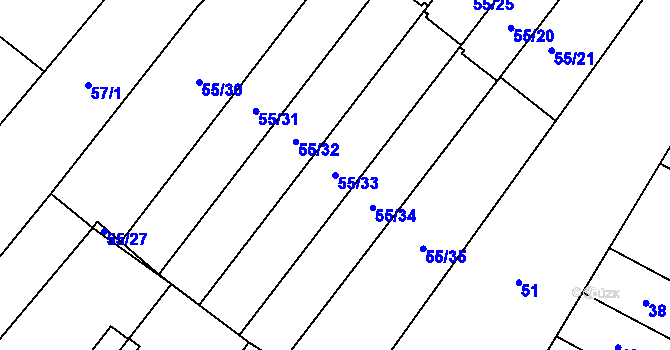 Parcela st. 55/33 v KÚ Padochov, Katastrální mapa