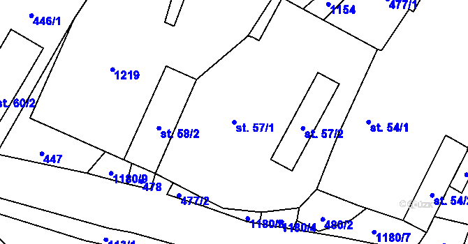 Parcela st. 57/1 v KÚ Palačov, Katastrální mapa