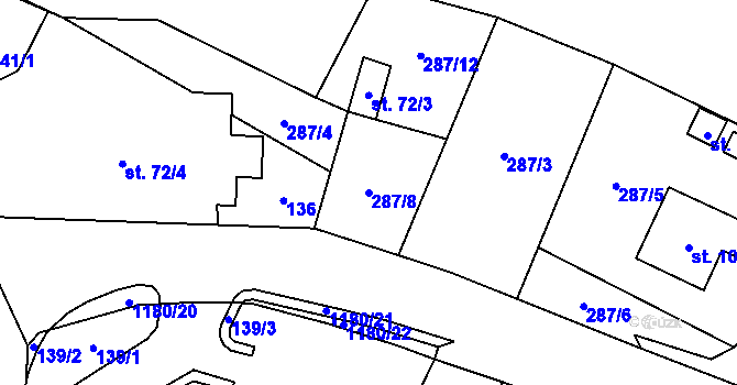 Parcela st. 287/8 v KÚ Palačov, Katastrální mapa