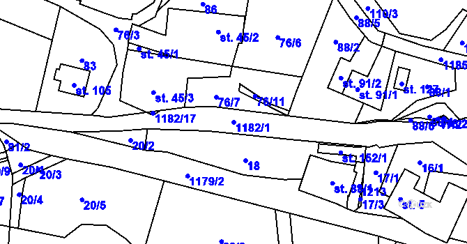 Parcela st. 1182/1 v KÚ Palačov, Katastrální mapa