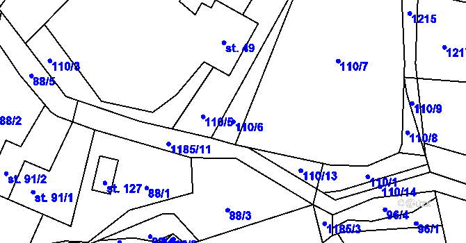 Parcela st. 110/6 v KÚ Palačov, Katastrální mapa