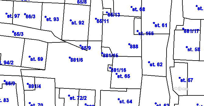 Parcela st. 881/15 v KÚ Páleč u Zlonic, Katastrální mapa