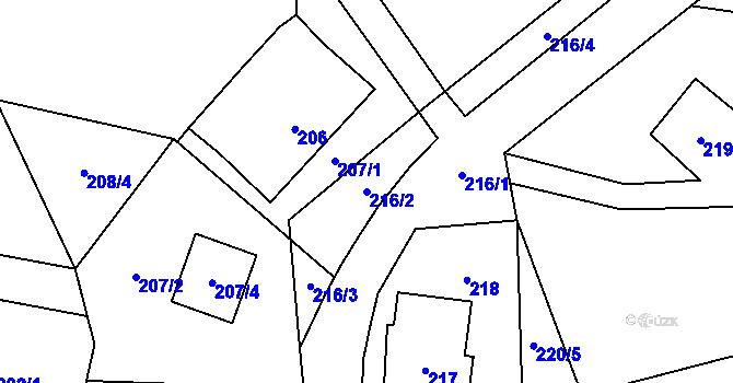 Parcela st. 216/2 v KÚ Palkovice, Katastrální mapa