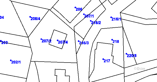 Parcela st. 216/3 v KÚ Palkovice, Katastrální mapa