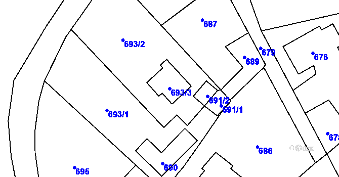 Parcela st. 693/3 v KÚ Palkovice, Katastrální mapa