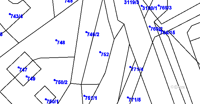 Parcela st. 752 v KÚ Palkovice, Katastrální mapa
