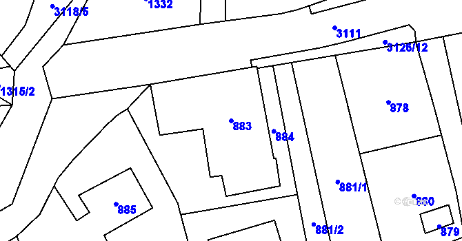 Parcela st. 883 v KÚ Palkovice, Katastrální mapa