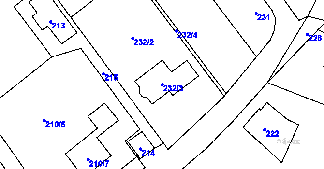 Parcela st. 232/3 v KÚ Palkovice, Katastrální mapa