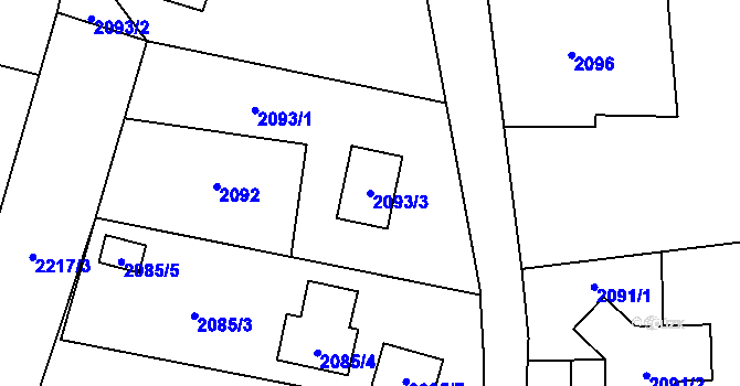 Parcela st. 2093/3 v KÚ Palkovice, Katastrální mapa