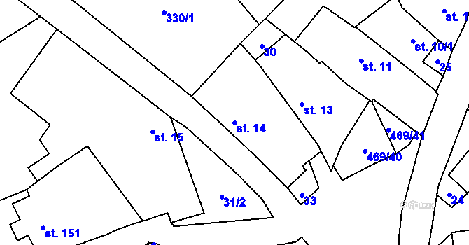 Parcela st. 14 v KÚ Palonín, Katastrální mapa