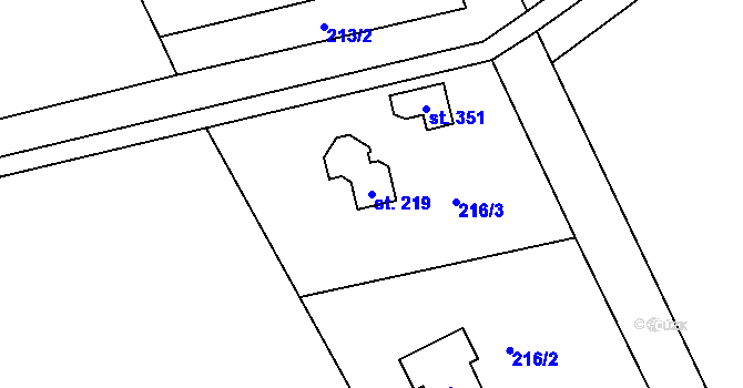 Parcela st. 219 v KÚ Palonín, Katastrální mapa