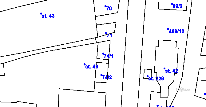Parcela st. 74/1 v KÚ Palonín, Katastrální mapa