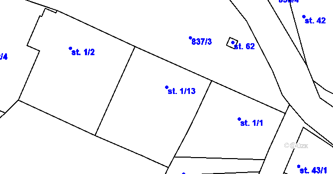 Parcela st. 1/13 v KÚ Pálovice, Katastrální mapa