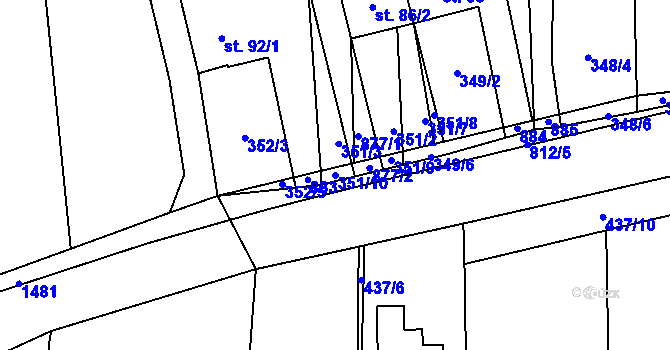 Parcela st. 351/10 v KÚ Pamětice na Moravě, Katastrální mapa
