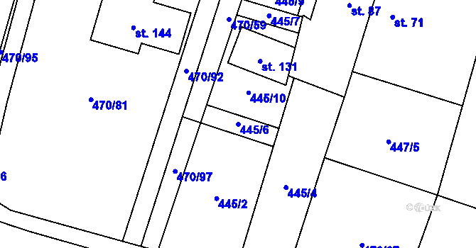 Parcela st. 445/6 v KÚ Pamětice na Moravě, Katastrální mapa