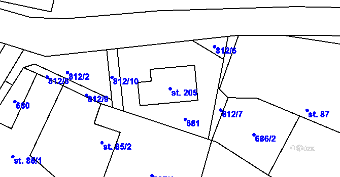 Parcela st. 205 v KÚ Pamětník, Katastrální mapa