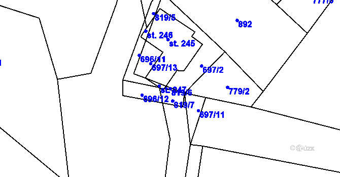 Parcela st. 819/6 v KÚ Pamětník, Katastrální mapa