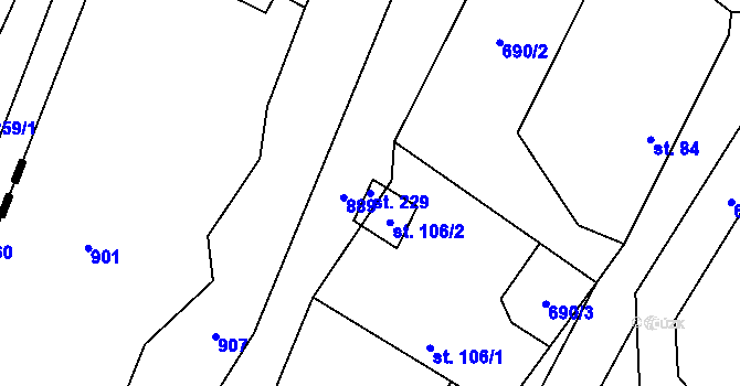 Parcela st. 229 v KÚ Pamětník, Katastrální mapa