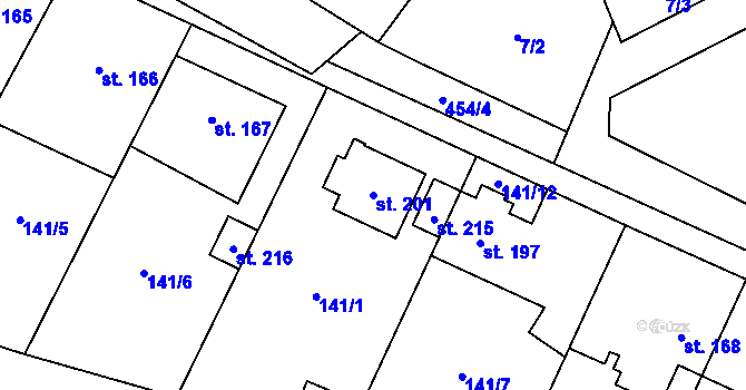 Parcela st. 201 v KÚ Panenské Břežany, Katastrální mapa