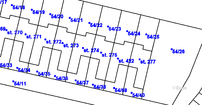 Parcela st. 275 v KÚ Panenské Břežany, Katastrální mapa