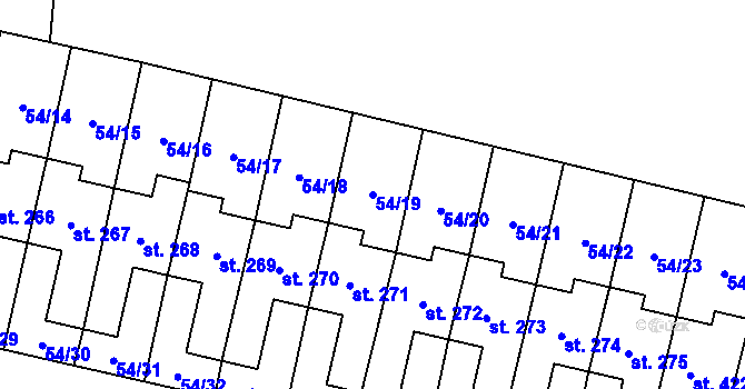 Parcela st. 54/19 v KÚ Panenské Břežany, Katastrální mapa