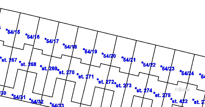 Parcela st. 54/20 v KÚ Panenské Břežany, Katastrální mapa