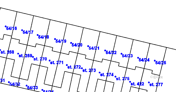 Parcela st. 54/21 v KÚ Panenské Břežany, Katastrální mapa