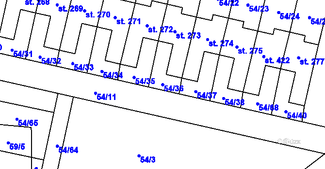 Parcela st. 54/36 v KÚ Panenské Břežany, Katastrální mapa