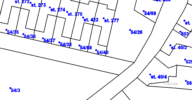 Parcela st. 54/40 v KÚ Panenské Břežany, Katastrální mapa