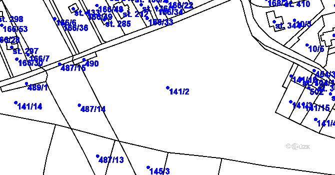 Parcela st. 141/2 v KÚ Panenské Břežany, Katastrální mapa