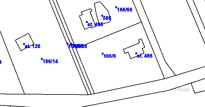 Parcela st. 166/9 v KÚ Panenské Břežany, Katastrální mapa
