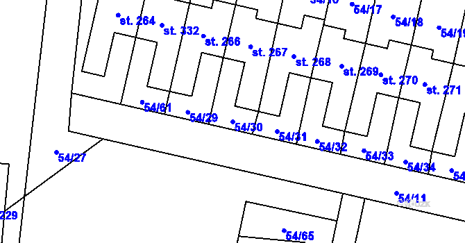 Parcela st. 54/30 v KÚ Panenské Břežany, Katastrální mapa