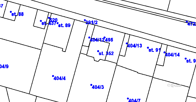 Parcela st. 352 v KÚ Panenské Břežany, Katastrální mapa