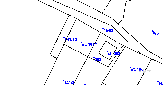Parcela st. 104/1 v KÚ Panenské Břežany, Katastrální mapa