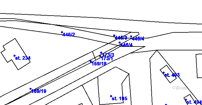 Parcela st. 173/3 v KÚ Panenské Břežany, Katastrální mapa