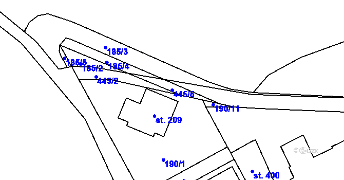 Parcela st. 445/5 v KÚ Panenské Břežany, Katastrální mapa