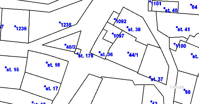 Parcela st. 36 v KÚ Panenský Týnec, Katastrální mapa